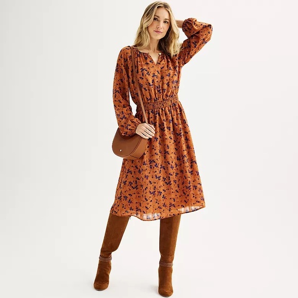 Draper James RSVP smocked waist midi dress with floral print Size Small - Picture 1 of 11